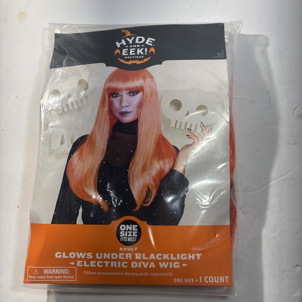 Hyde and Eek! Boutique One Size Orange Electric Diva Wig Glows in Blacklight